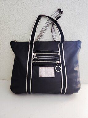 Euc Vintage Rare Coach Poppy Black Leather Tote Bag Purse